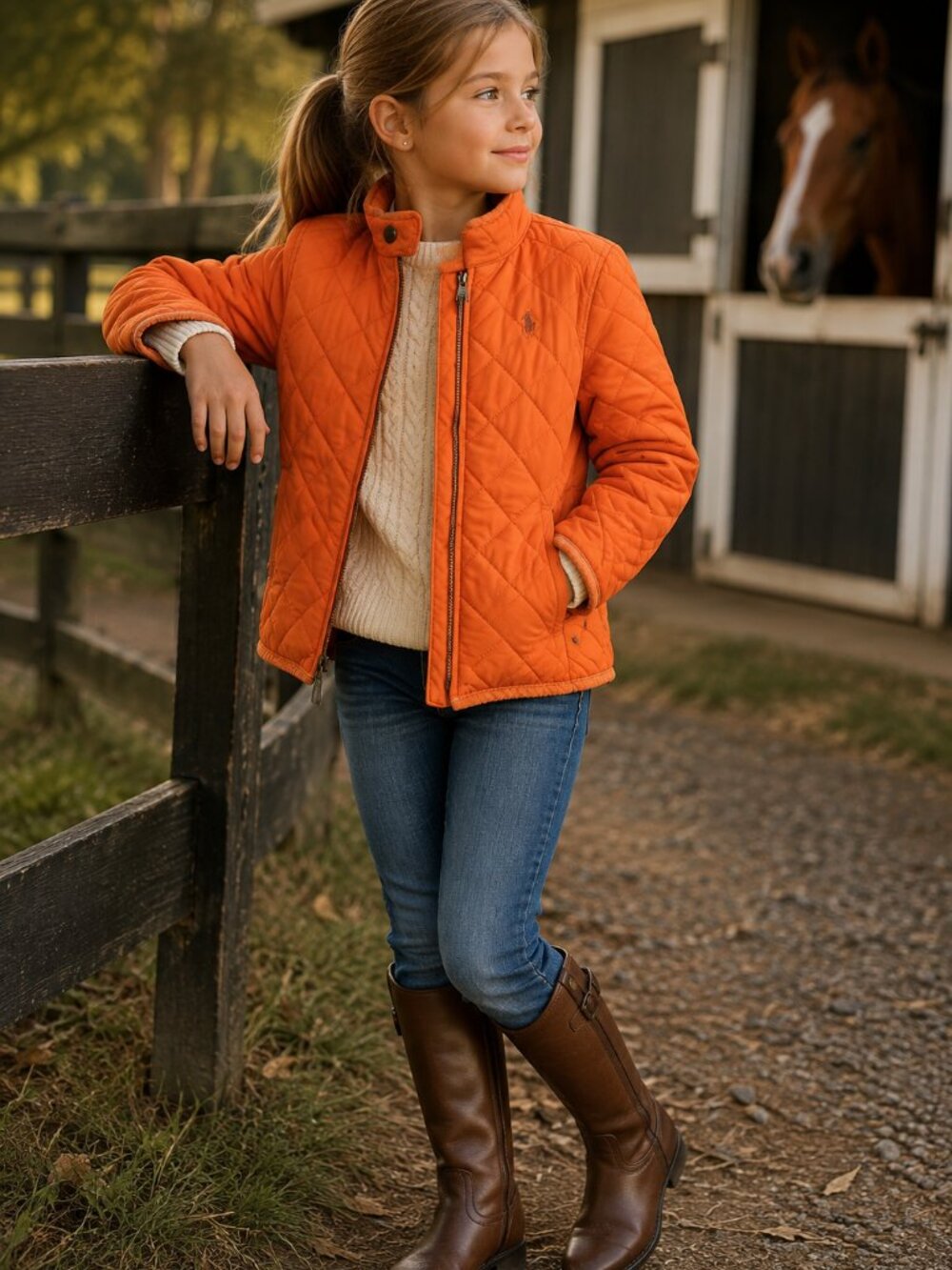 Polo Ralph Lauren Kids Orange Quilted Riding Jacket Size 7 Preppy Equestrian
